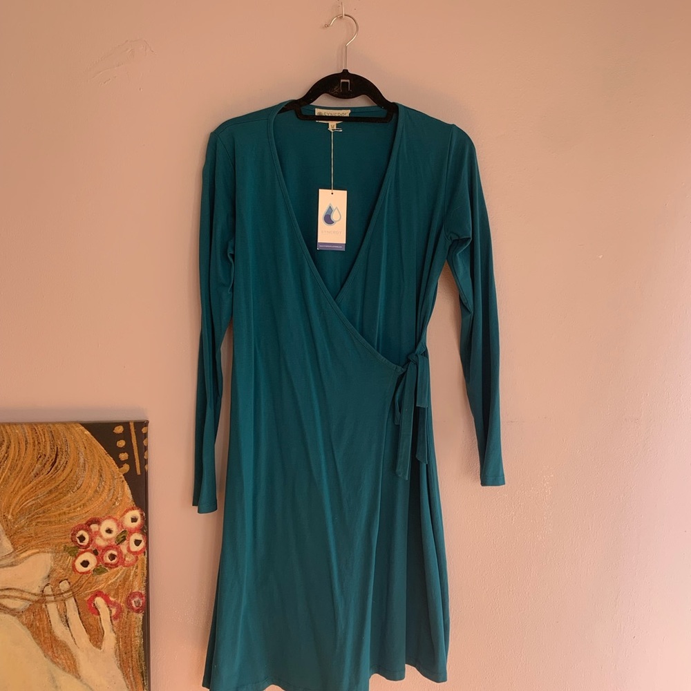 Synergy Wrap Dress Teal Comfy Size M